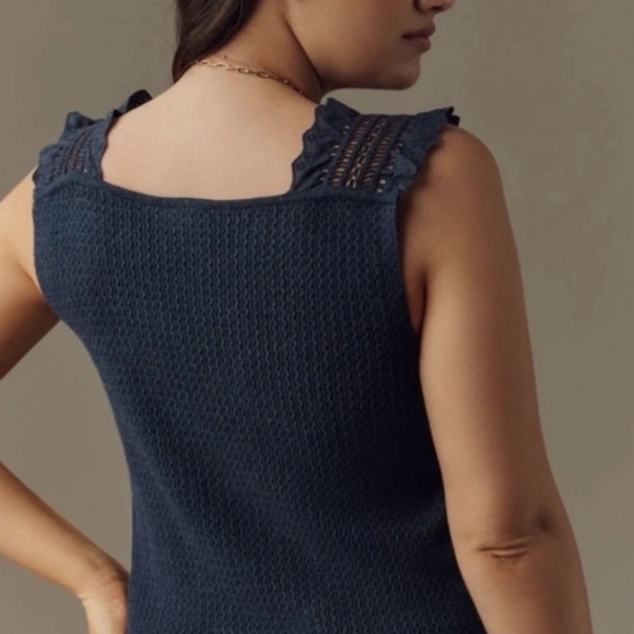 PILCRO Navy Blue Ruffled Button-Down Tank - Picture 2 of 6